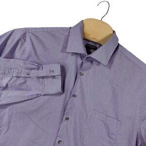 Van‎ Heusen Dress Shirt Mens XL Purple Gingham Check Stretch Regular Fit